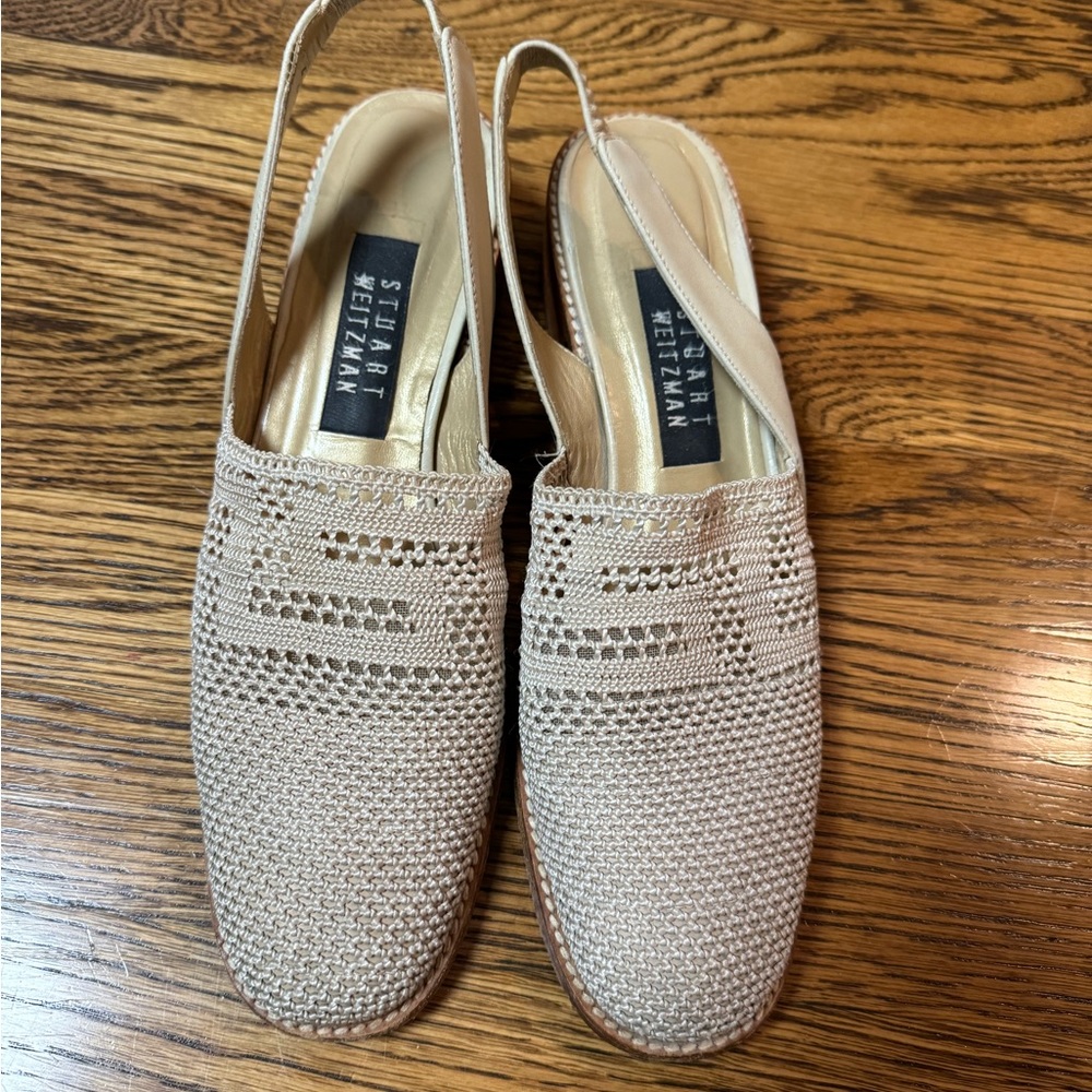 STUART WEITZMAN SHOES woven sling back low block heels with Round Toe Size 9 AA